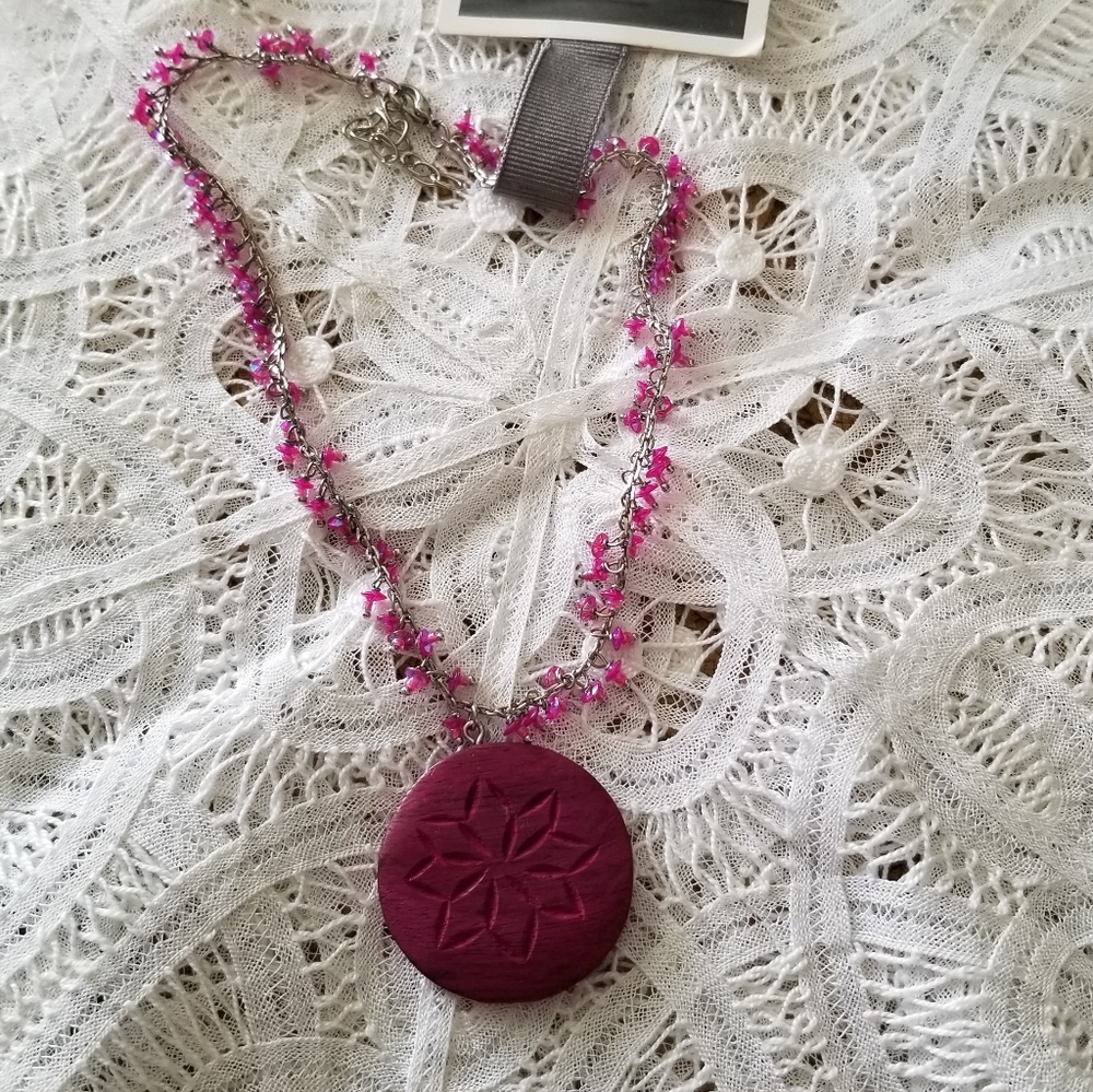Bijou Drive Pink Beaded & Wooden Choker Necklace